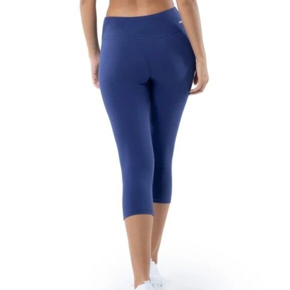 ATHLETIC WORKS ACIVE DRIWORKS CAPRI LEGGINGS YOGA WORKOUT GYM CASUAL BLUE SMALL - Picture 1 of 8